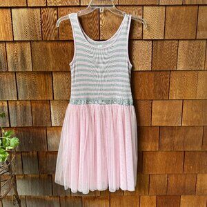 NWOT GAP Pink/Gray Striped Sleeveless Dress with Ballet Skirt in Kids XXL 14-16